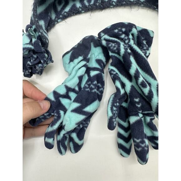 Old Navy Childrens Winter Hat Gloves Scarf Set Blue Fleece Aztec Size L-XL - Picture 6 of 14